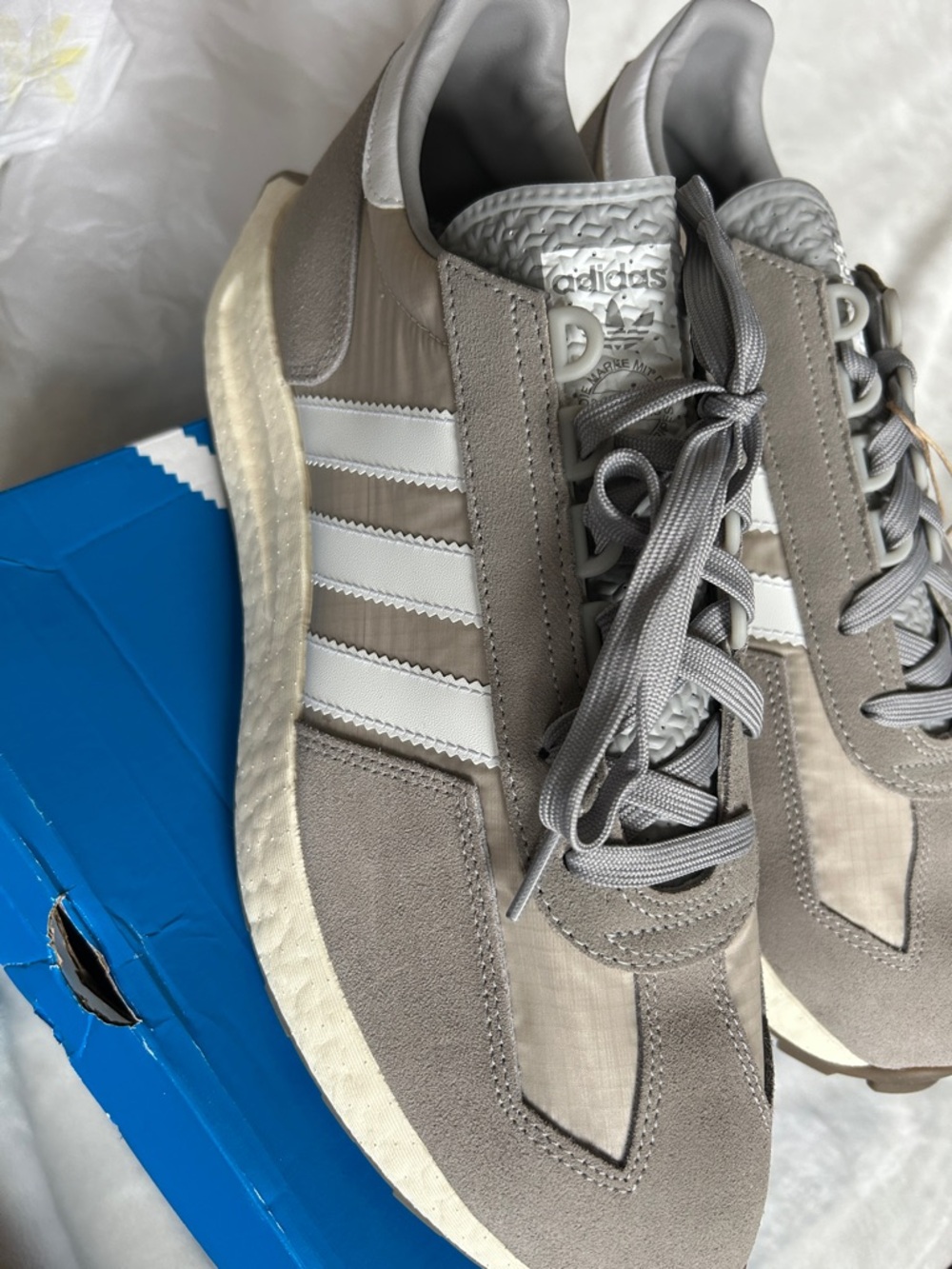 adidas Men’s Taupe and White Classic Runner Sneakers - Picture 2 of 8